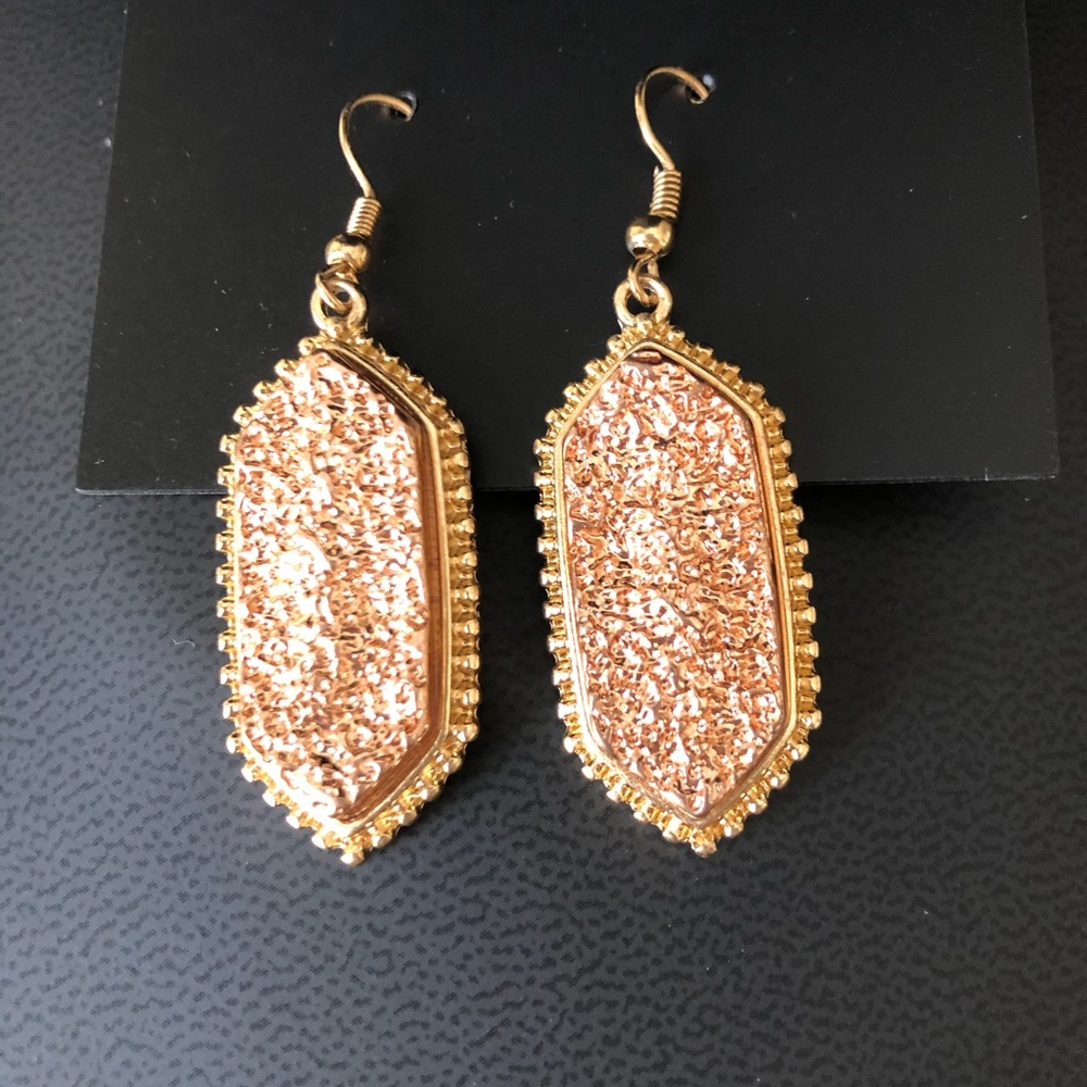 Rose Gold Hexagon Druzy Earrings